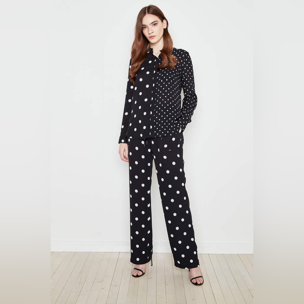 Elie Tahari Nina Polka Dot Blouse Shirt Top Size XL